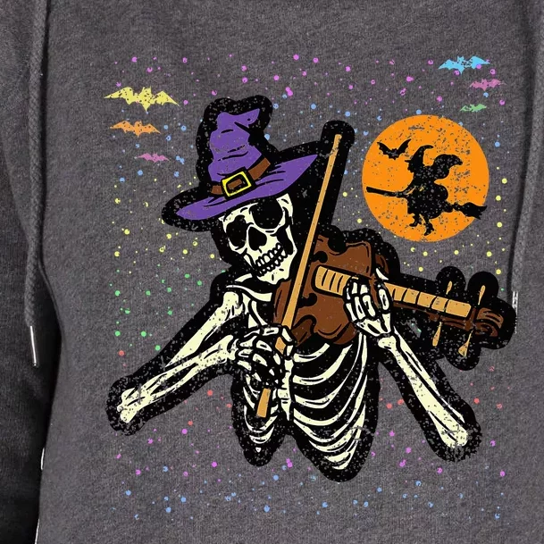 Skeleton Violin Player Halloween Costume Violinist Musician Womens Funnel Neck Pullover Hood