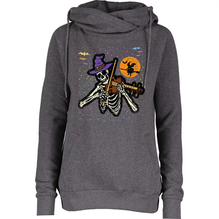 Skeleton Violin Player Halloween Costume Violinist Musician Womens Funnel Neck Pullover Hood