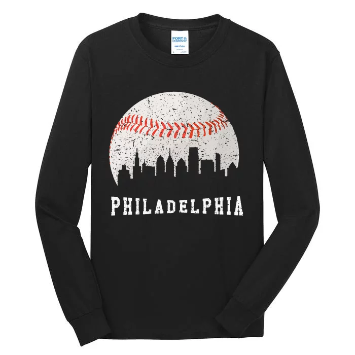 Skyline Vintage Philadelphia Baseball Fans Tall Long Sleeve T-Shirt