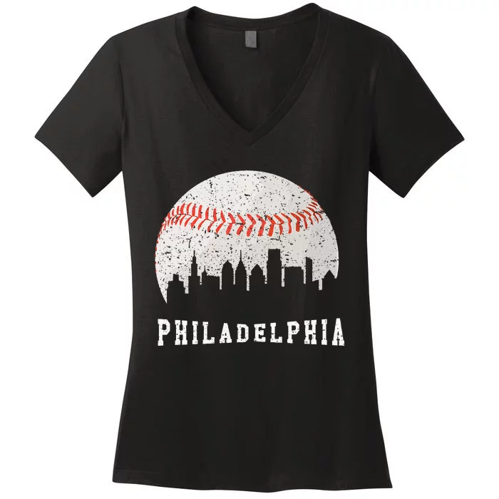 Skyline Vintage Philadelphia Baseball Fans Women's V-Neck T-Shirt