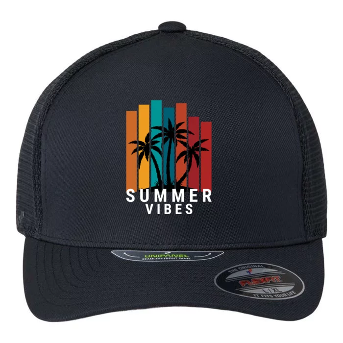 Summer Vibes Retro Palm Tree Flexfit Unipanel Trucker Cap