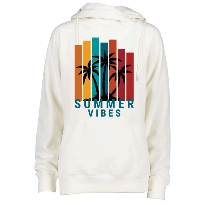 Summer Vibes Retro Palm Tree Womens Funnel Neck Pullover Hood