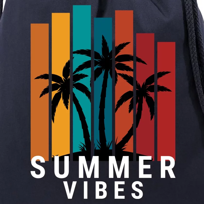 Summer Vibes Retro Palm Tree Drawstring Bag