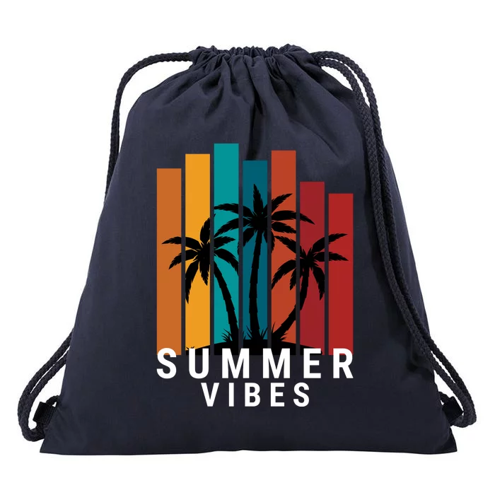 Summer Vibes Retro Palm Tree Drawstring Bag