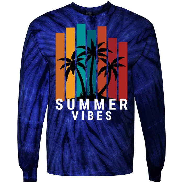 Summer Vibes Retro Palm Tree Tie-Dye Long Sleeve Shirt