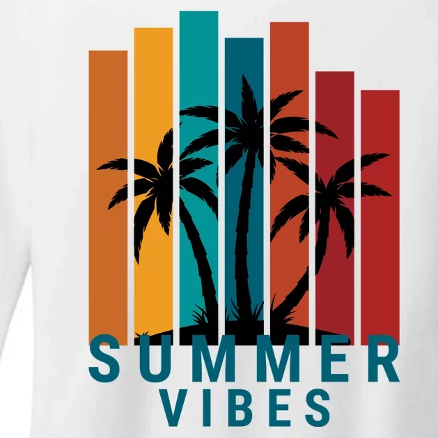 Summer Vibes Retro Palm Tree Womens CVC Long Sleeve Shirt