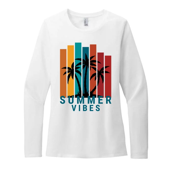 Summer Vibes Retro Palm Tree Womens CVC Long Sleeve Shirt