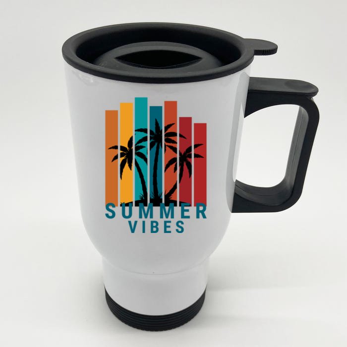 Summer Vibes Retro Palm Tree Front & Back Stainless Steel Travel Mug