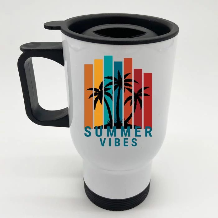 Summer Vibes Retro Palm Tree Front & Back Stainless Steel Travel Mug