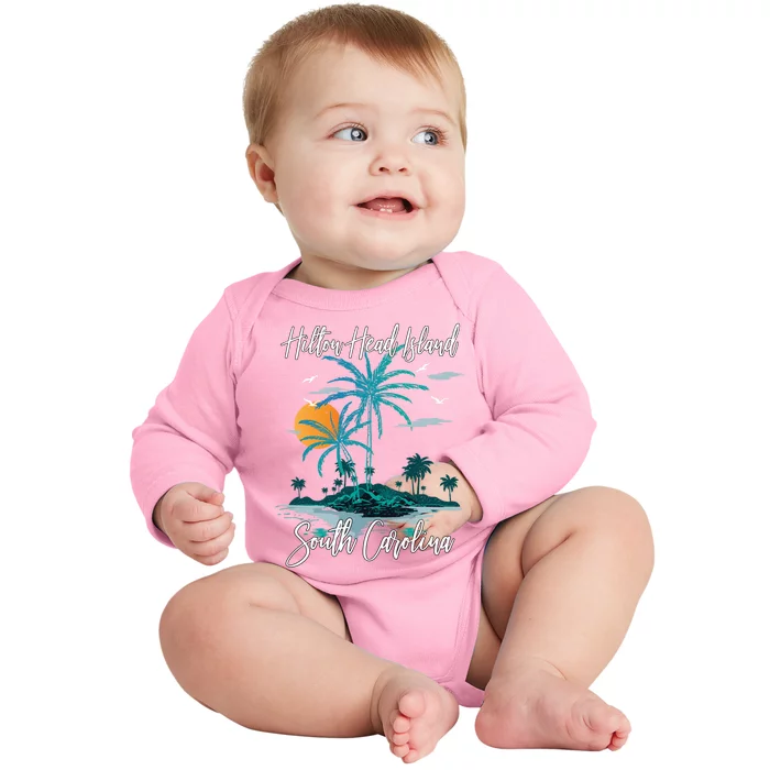 Summer Vacation Retro South Carolina Hilton Head Island Gift Baby Long Sleeve Bodysuit