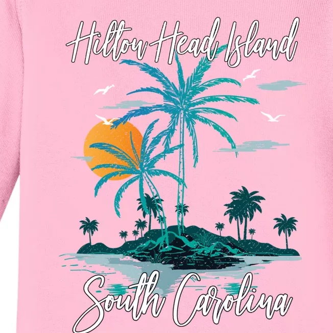 Summer Vacation Retro South Carolina Hilton Head Island Gift Baby Long Sleeve Bodysuit