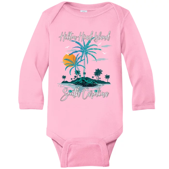 Summer Vacation Retro South Carolina Hilton Head Island Gift Baby Long Sleeve Bodysuit