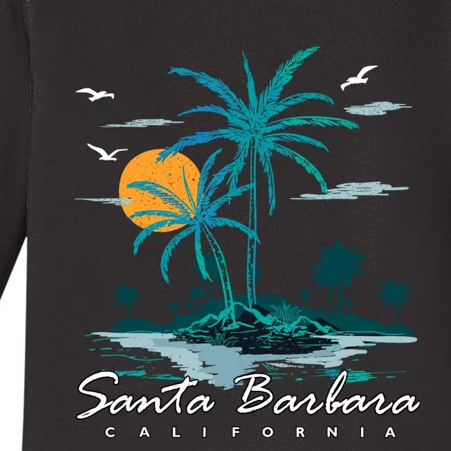 Summer Vacation Retro Sunset California Santa Barbara Baby Long Sleeve Bodysuit