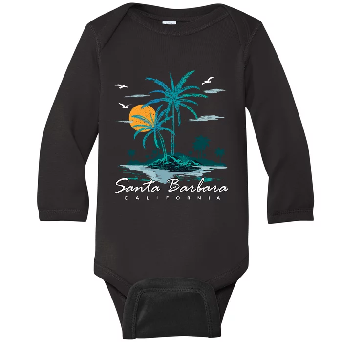 Summer Vacation Retro Sunset California Santa Barbara Baby Long Sleeve Bodysuit