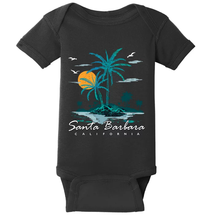 Summer Vacation Retro Sunset California Santa Barbara Baby Bodysuit