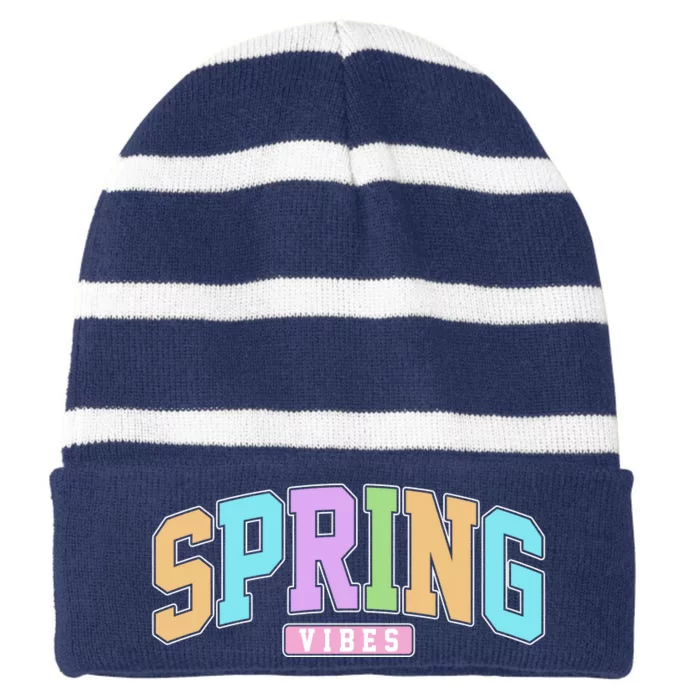 Spring Vibes Retro Varsity Striped Beanie with Solid Band