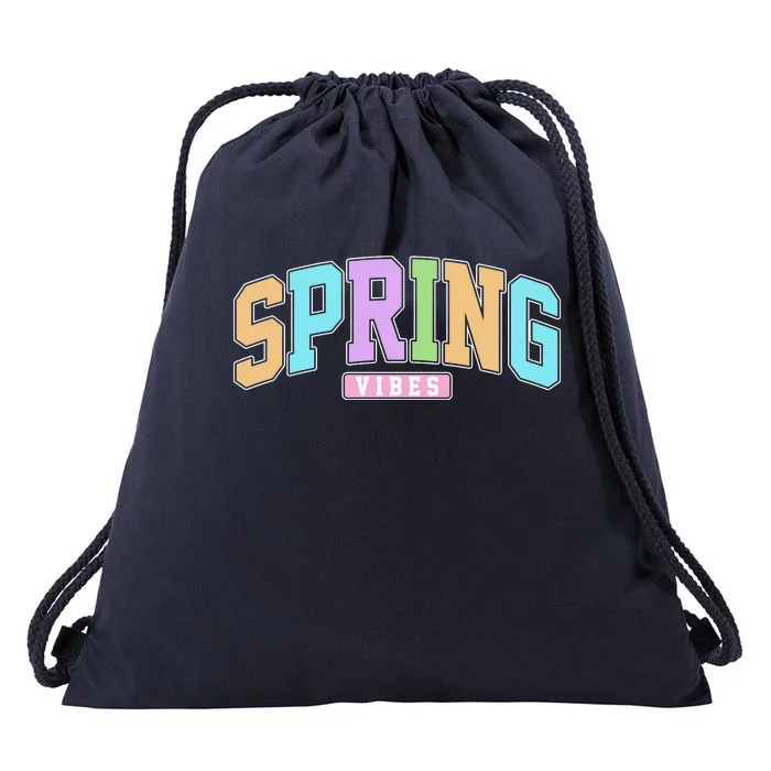 Spring Vibes Retro Varsity Drawstring Bag