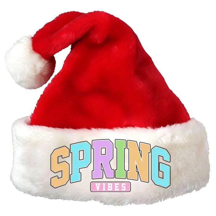 Spring Vibes Retro Varsity Premium Christmas Santa Hat