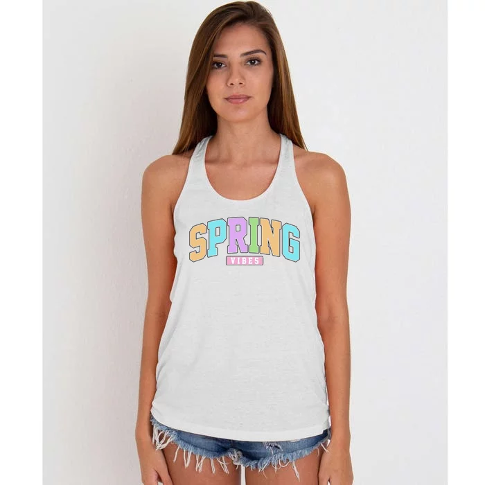 Spring Vibes Retro Varsity Women's Knotted Racerback Tank