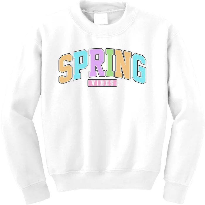 Spring Vibes Retro Varsity Kids Sweatshirt