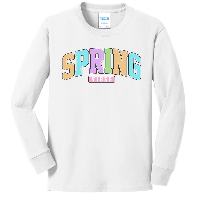 Spring Vibes Retro Varsity Kids Long Sleeve Shirt