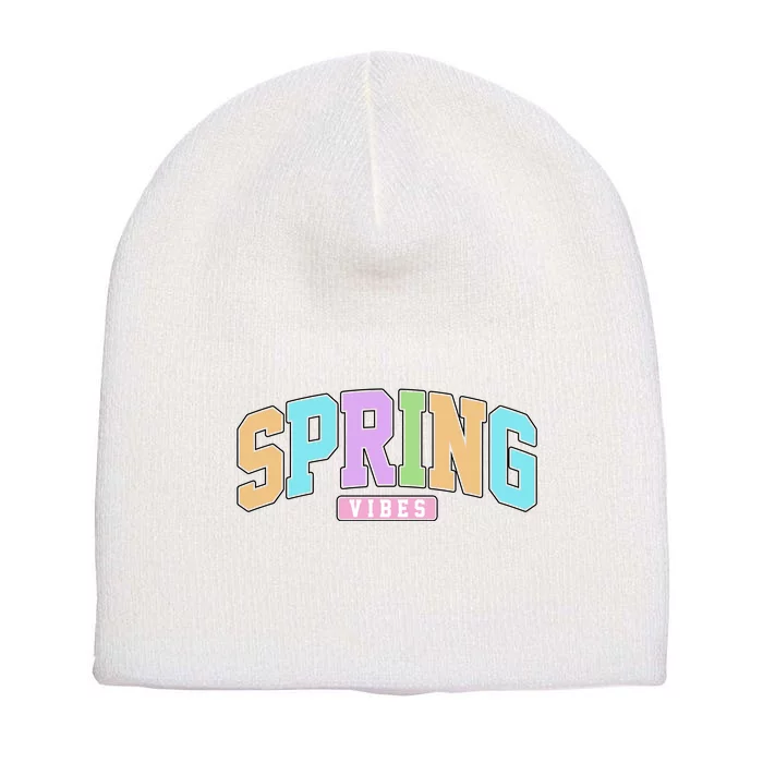 Spring Vibes Retro Varsity Short Acrylic Beanie