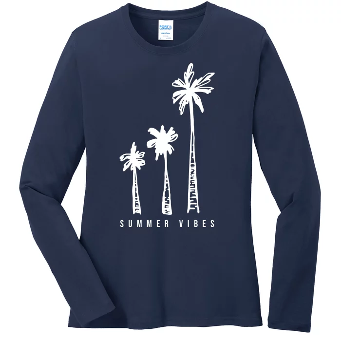 Summer Vibes Retro Palm Tree Ladies Long Sleeve Shirt