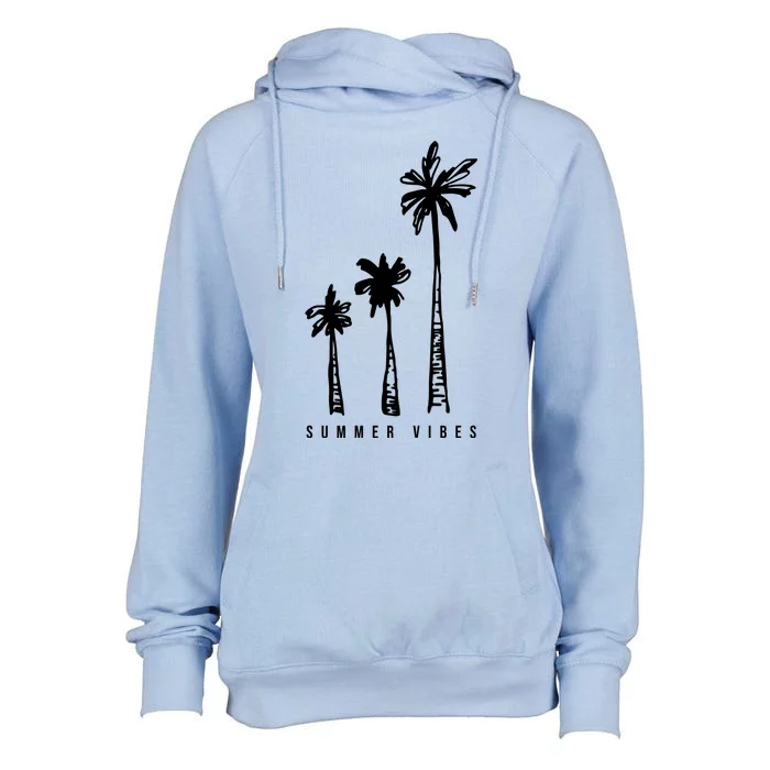 Summer Vibes Retro Palm Tree Womens Funnel Neck Pullover Hood