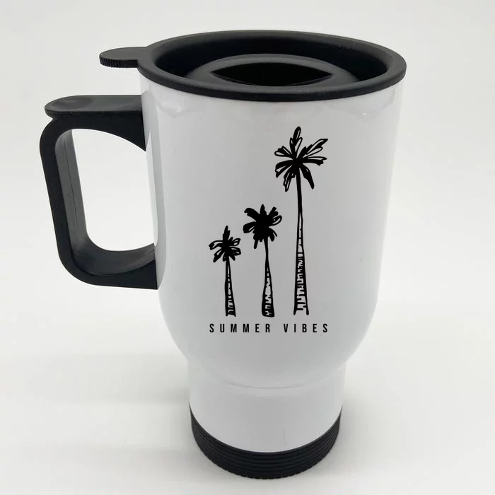 Summer Vibes Retro Palm Tree Front & Back Stainless Steel Travel Mug