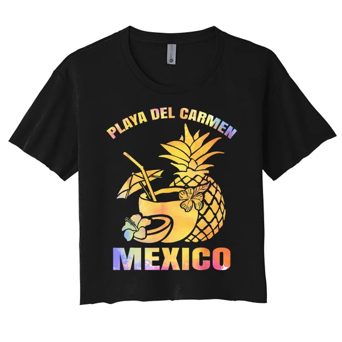 Summer Vacation Retro Sunset Mexico Playa Del Carmen Beach Women's Crop Top Tee