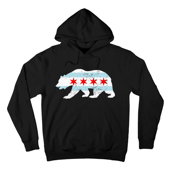 Sweet Vintage Retro Chicago City Flag Bear Print Hoodie