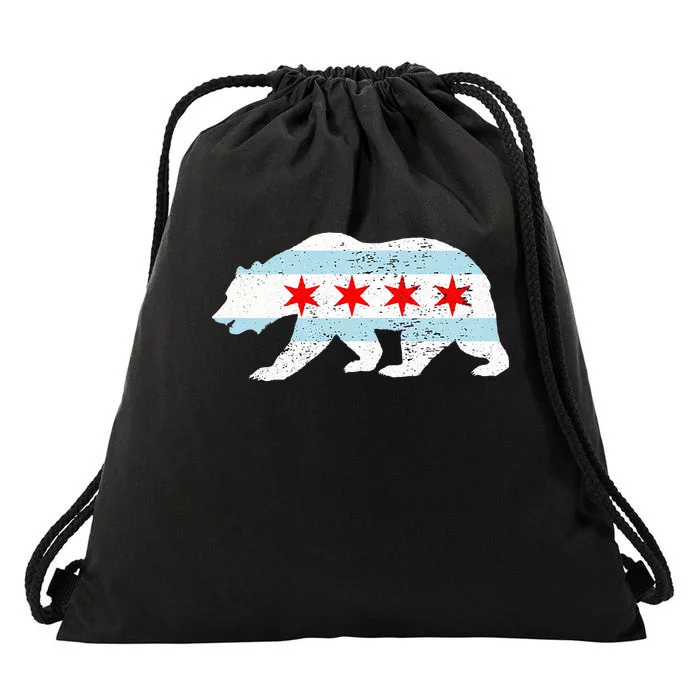 Sweet Vintage Retro Chicago City Flag Bear Print Drawstring Bag