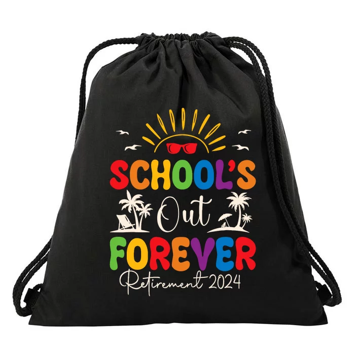 Summer Vacation Retro SchoolS Out Forever Retirement 2024 Drawstring Bag