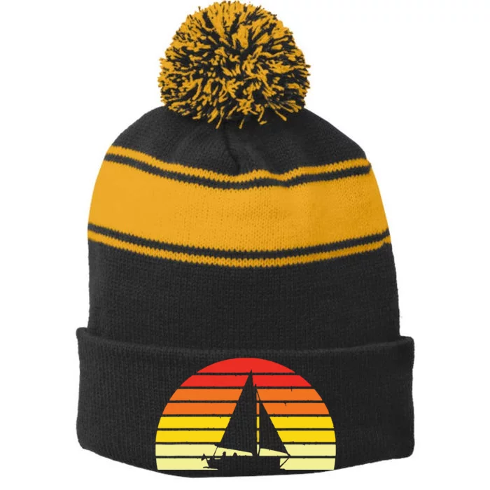 Sailing Vintage Retro Sailboat Boating Boat Sailor Gift Stripe Pom Pom Beanie