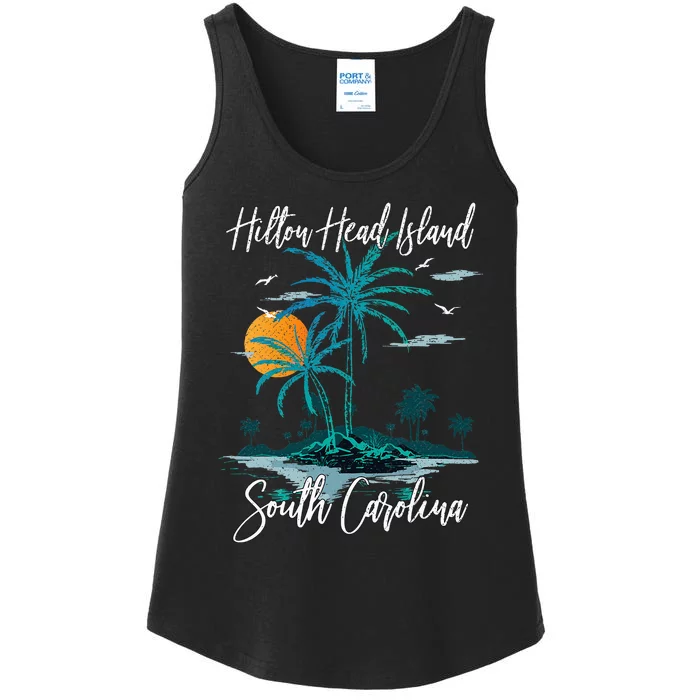 Summer Vacation Retro South Carolina Hilton Head Island Ladies Essential Tank