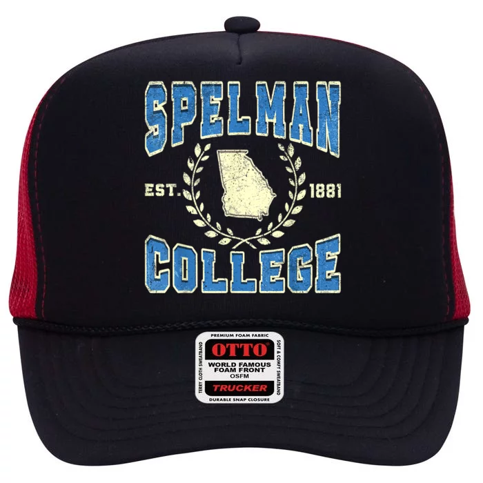 Spelman Vintage Retro College University Athletic Sports High Crown Mesh Trucker Hat