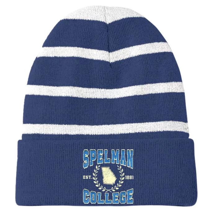 Spelman Vintage Retro College University Athletic Sports Striped Beanie with Solid Band