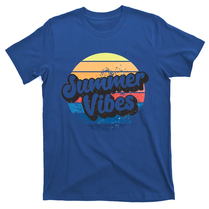 Summer Vibes Retro Distressed Fun Vacay Beach Lake Quote Gift T-Shirt