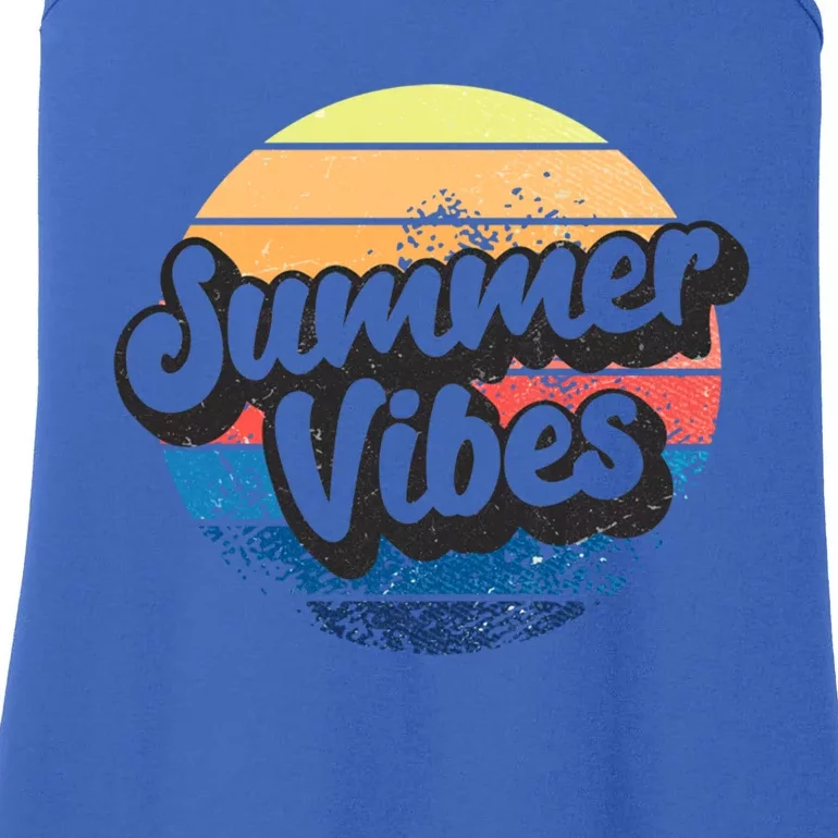 Summer Vibes Retro Distressed Fun Vacay Beach Lake Quote Gift Ladies Essential Tank