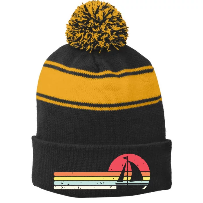 Sailing Vintage Retro Sailboat Boating Boat Sailor Gift Stripe Pom Pom Beanie