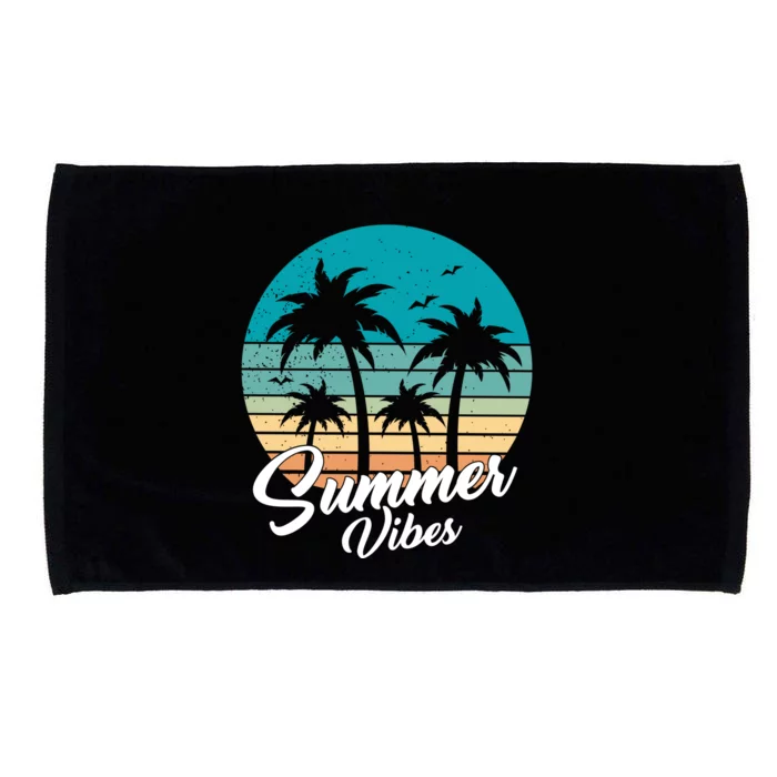 Summer Vibes Retro Sunset Vintage Palm Tree Microfiber Hand Towel