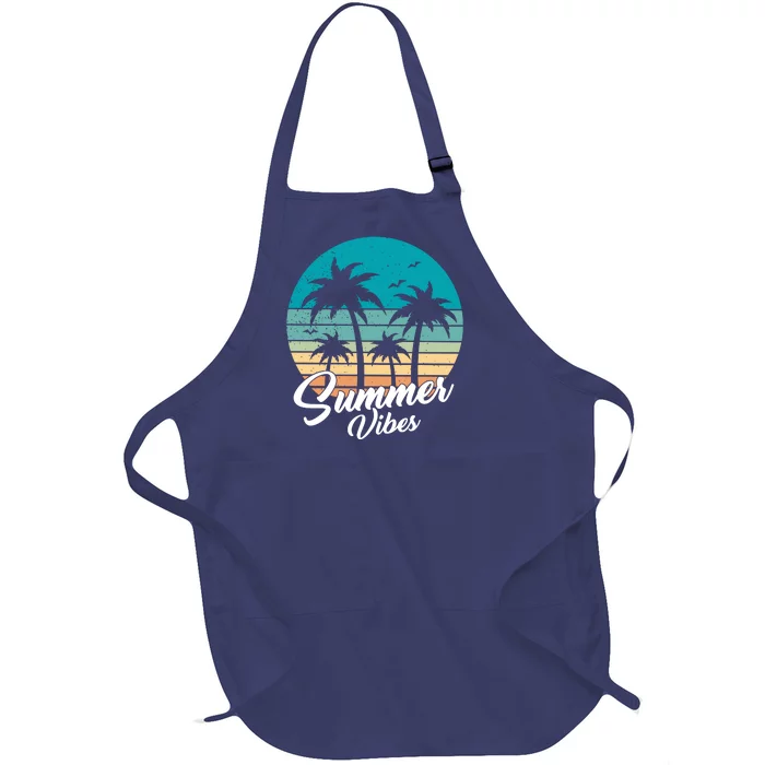 Summer Vibes Retro Sunset Vintage Palm Tree Full-Length Apron With Pocket