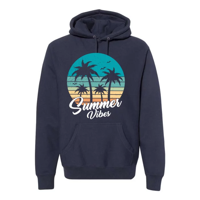 Summer Vibes Retro Sunset Vintage Palm Tree Premium Hoodie