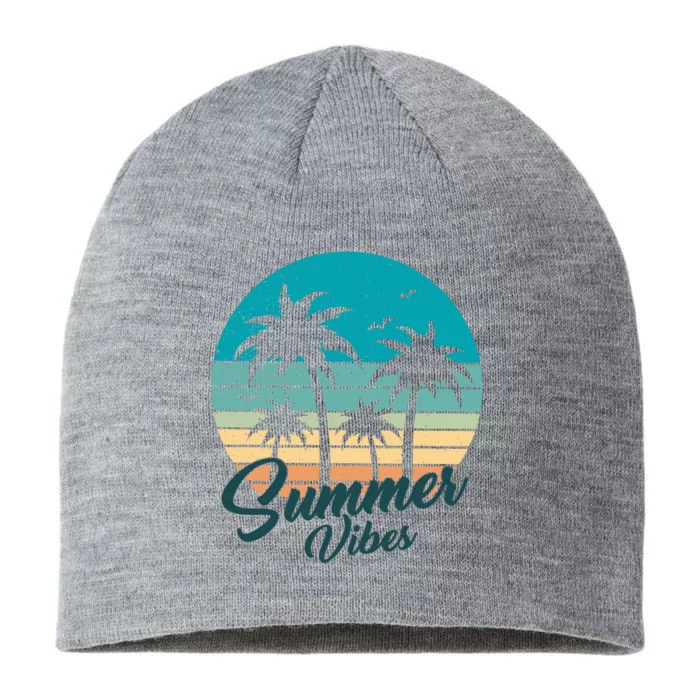 Summer Vibes Retro Sunset Vintage Palm Tree 8 1/2in Sustainable Knit Beanie