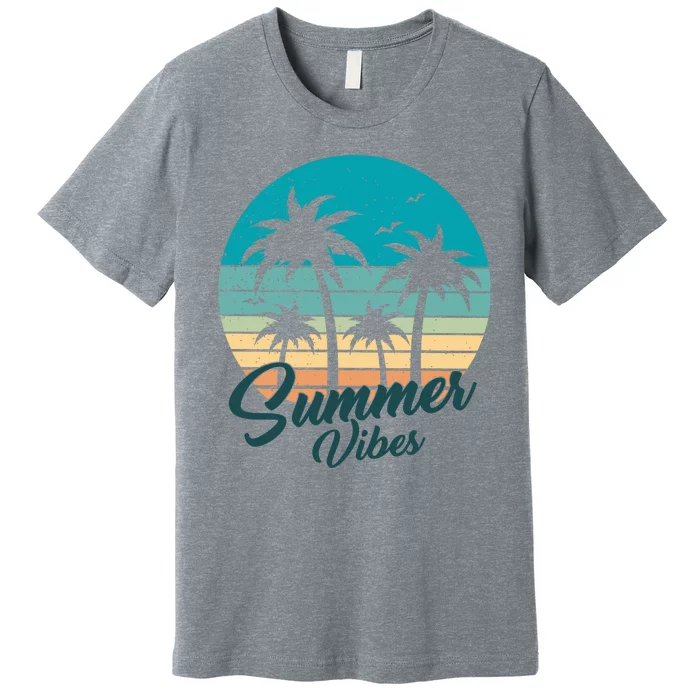 Summer Vibes Retro Sunset Vintage Palm Tree Premium T-Shirt