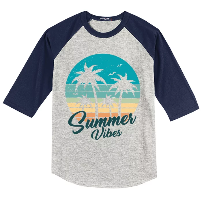 Summer Vibes Retro Sunset Vintage Palm Tree Kids Colorblock Raglan Jersey