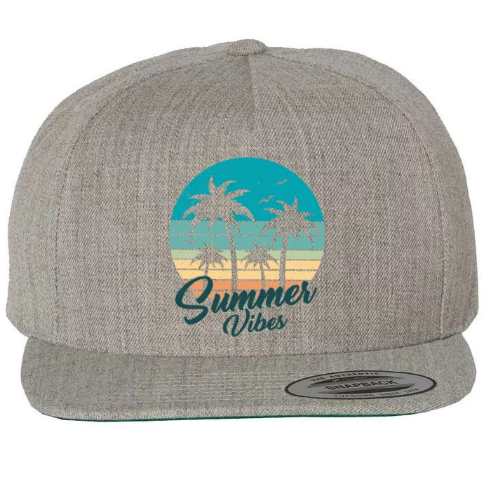 Summer Vibes Retro Sunset Vintage Palm Tree Wool Snapback Cap