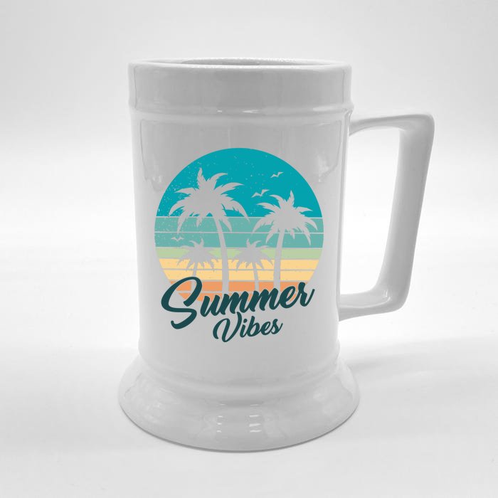 Summer Vibes Retro Sunset Vintage Palm Tree Front & Back Beer Stein