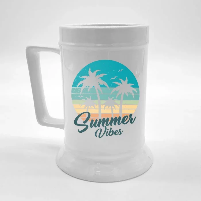 Summer Vibes Retro Sunset Vintage Palm Tree Front & Back Beer Stein