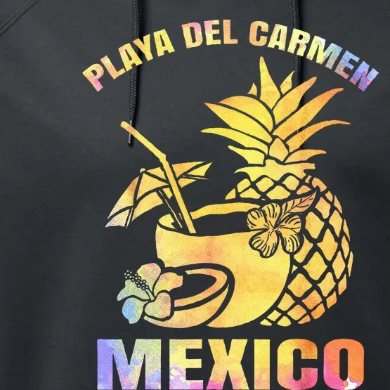 Summer Vacation Retro Sunset Mexico Playa Del Carmen Beach Performance Fleece Hoodie